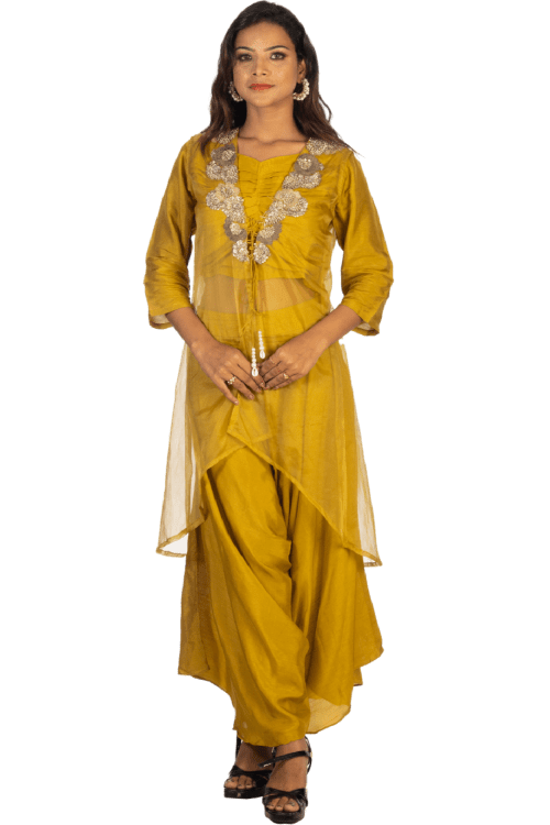 Mustard Crop Top and Cowl Pattern Palazzo