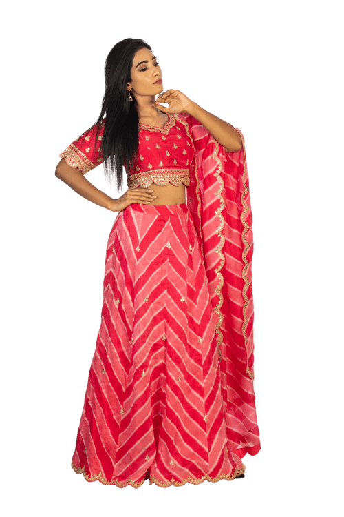 Rani Pink Dual Tone Lehenga and Gotta Patti Work