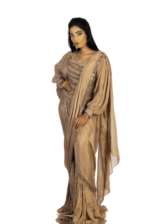 Indowestern Sharara with Drape Mirror work,  Balloon Sleeves, Mirror Work